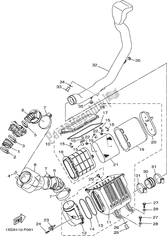 All parts for the Intake of the Yamaha YXM 700 Pesh NZ Only USA 2017