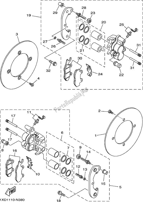 All parts for the Rear Brake Caliper of the Yamaha YXM 700 Pesh NZ Only USA 2017