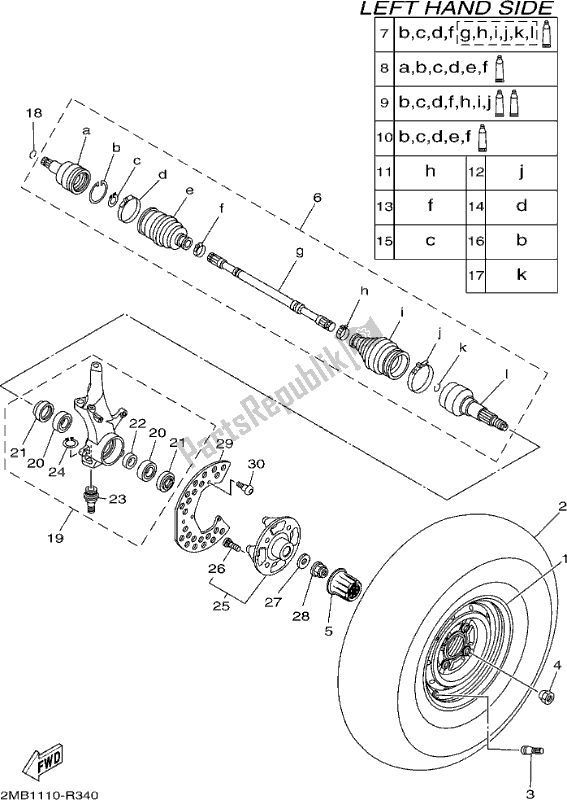 All parts for the Front Wheel of the Yamaha YXM 700 PH Blue 2017