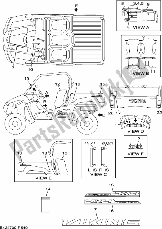 Tutte le parti per il Emblema Ed Etichetta 1 del Yamaha YXM 700 PH Blue Viking EPS 3 Seater 2017