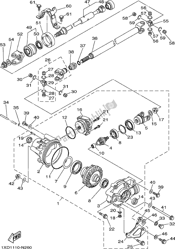 All parts for the Front Differential of the Yamaha YXM 700 PH Blue Viking EPS 3 Seater 2017