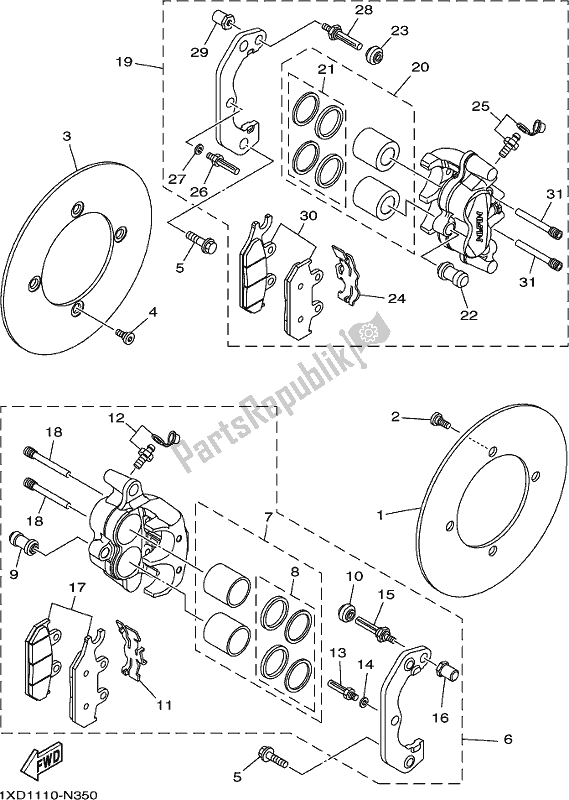 Tutte le parti per il Pinza Freno Anteriore del Yamaha YXM 700 PJ Blue 2018