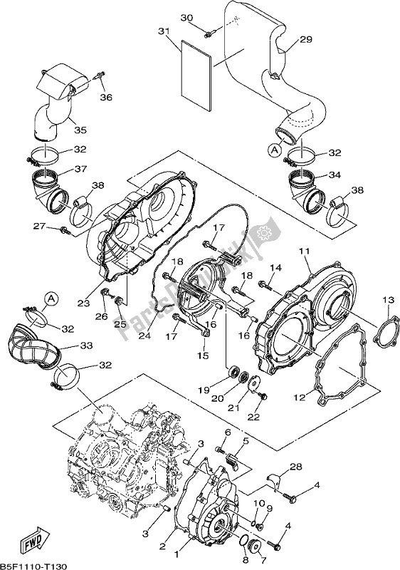 All parts for the Crankcase Cover 1 of the Yamaha YXM 700 PJ Blue Viking EPS 3 Seater 2018