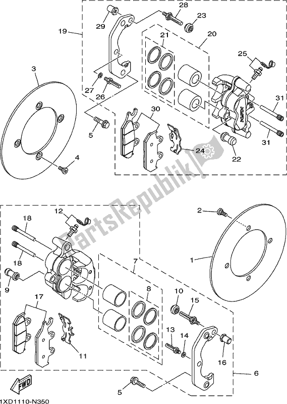 Tutte le parti per il Pinza Freno Anteriore del Yamaha YXM 700 PJ Blue Viking EPS 3 Seater 2018