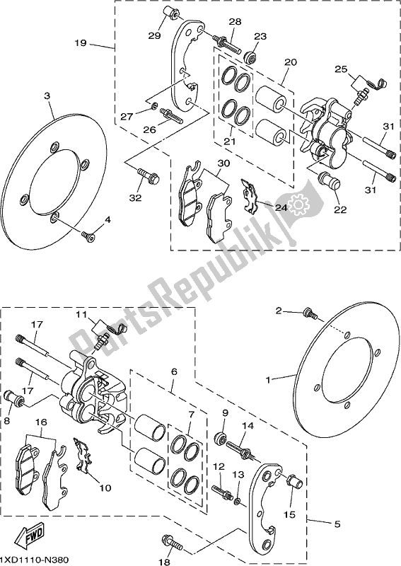 All parts for the Rear Brake Caliper of the Yamaha YXM 700 PJ Blue Viking EPS 3 Seater 2018