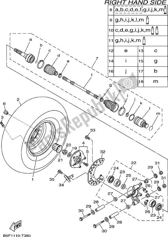 All parts for the Rear Wheel 2 of the Yamaha YXM 700 PJ Blue Viking EPS 3 Seater 2018