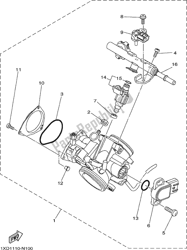 All parts for the Throttle Body Assy 1 of the Yamaha YXM 700 PJ Blue Viking EPS 3 Seater 2018