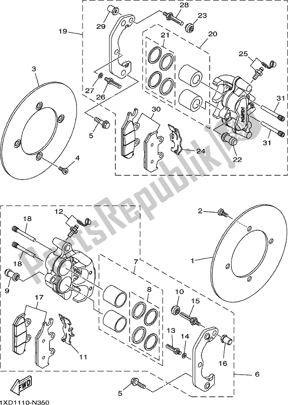 Todas las partes para Pinza De Freno Delantero de Yamaha YXM 700 PJ Grey 2018