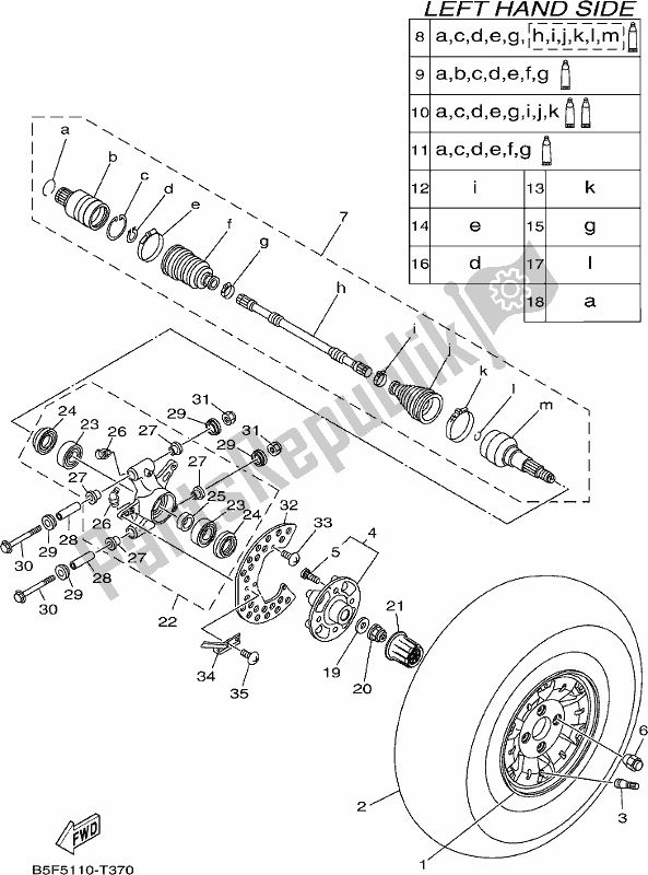 All parts for the Rear Wheel of the Yamaha YXM 700 PJ Grey 2018