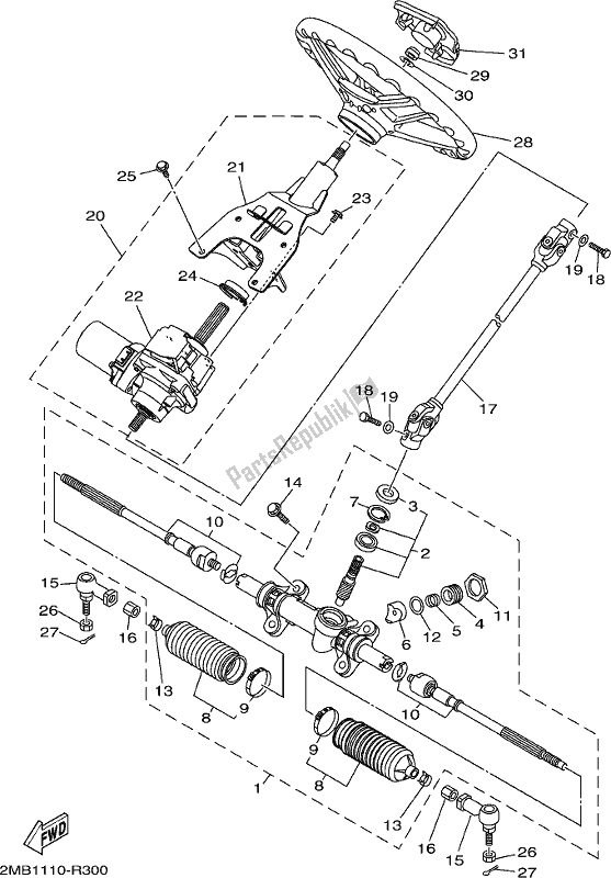 All parts for the Steering of the Yamaha YXM 700 PJ Grey 2018