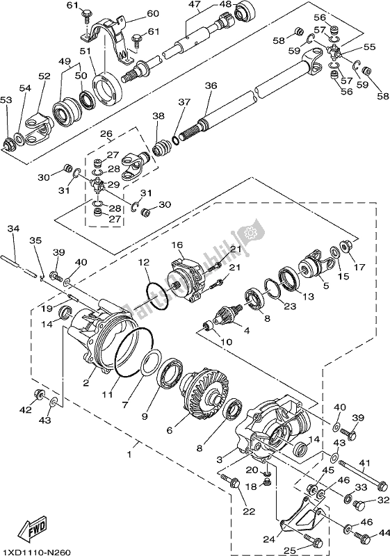 All parts for the Front Differential of the Yamaha YXM 700 PJ Grey Viking EPS 3 Seater 2018