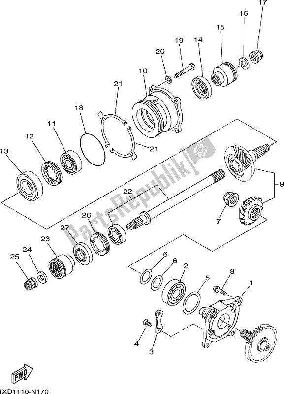 All parts for the Middle Drive Gear of the Yamaha YXM 700 PJ Grey Viking EPS 3 Seater 2018