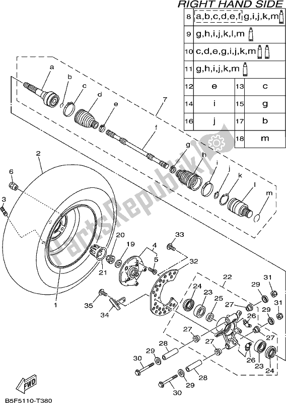 All parts for the Rear Wheel 2 of the Yamaha YXM 700 PJ Grey Viking EPS 3 Seater 2018