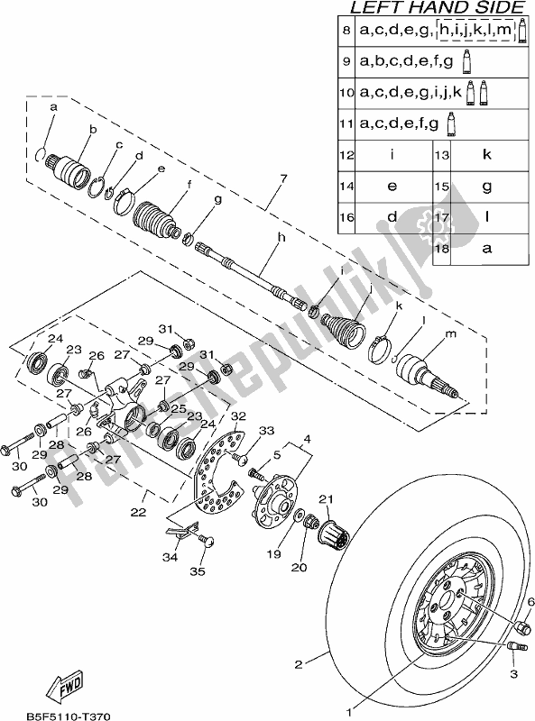 All parts for the Rear Wheel of the Yamaha YXM 700 PJ Grey Viking EPS 3 Seater 2018