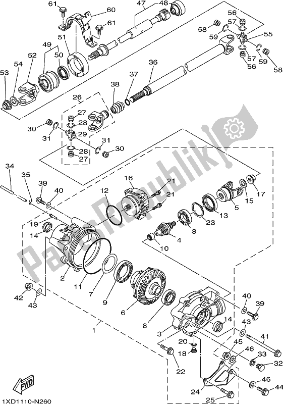 All parts for the Front Differential of the Yamaha YXM 700 PK Black 2019