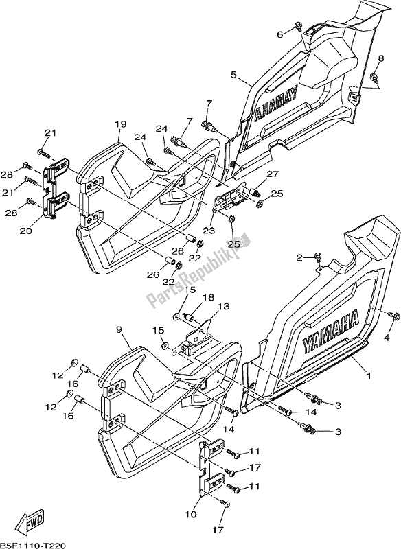 All parts for the Side Cover of the Yamaha YXM 700 PK Black 2019