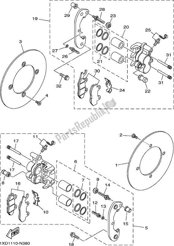 Tutte le parti per il Pinza Freno Posteriore del Yamaha YXM 700 PK Black Viking EPS 3 Seater 2019