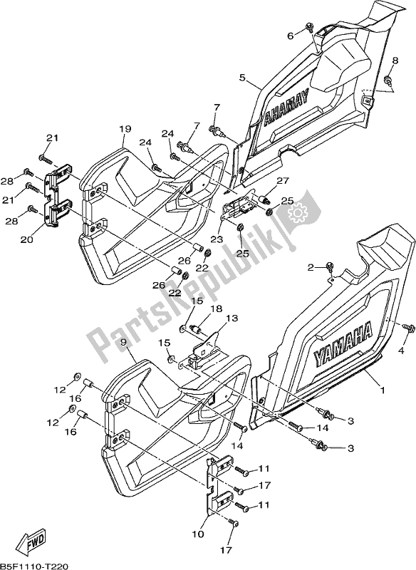 Tutte le parti per il Coperchio Laterale del Yamaha YXM 700 PK Black Viking EPS 3 Seater 2019