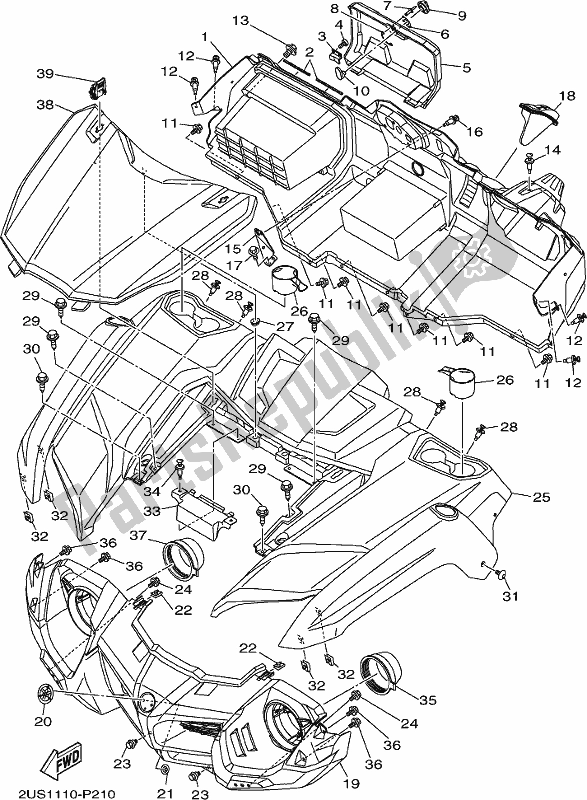 All parts for the Front Fender of the Yamaha YXM 700 PK Blue 2019