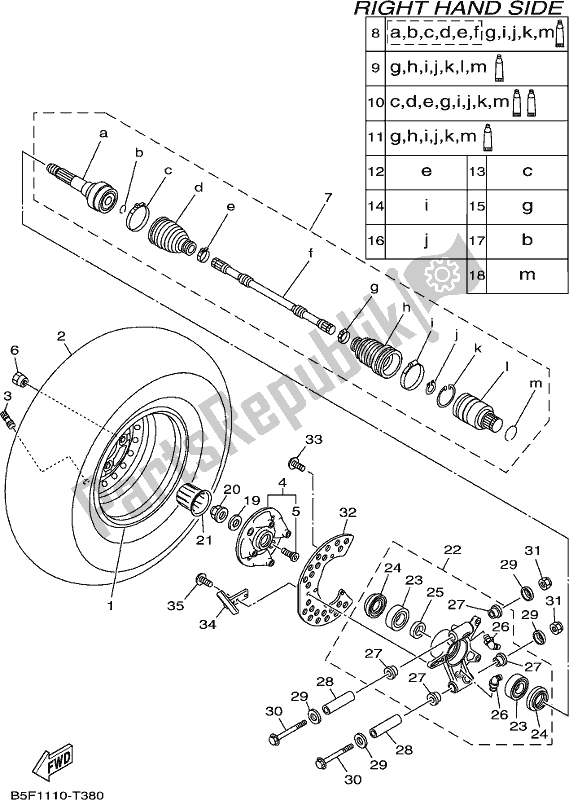 All parts for the Rear Wheel 2 of the Yamaha YXM 700 PK Blue 2019