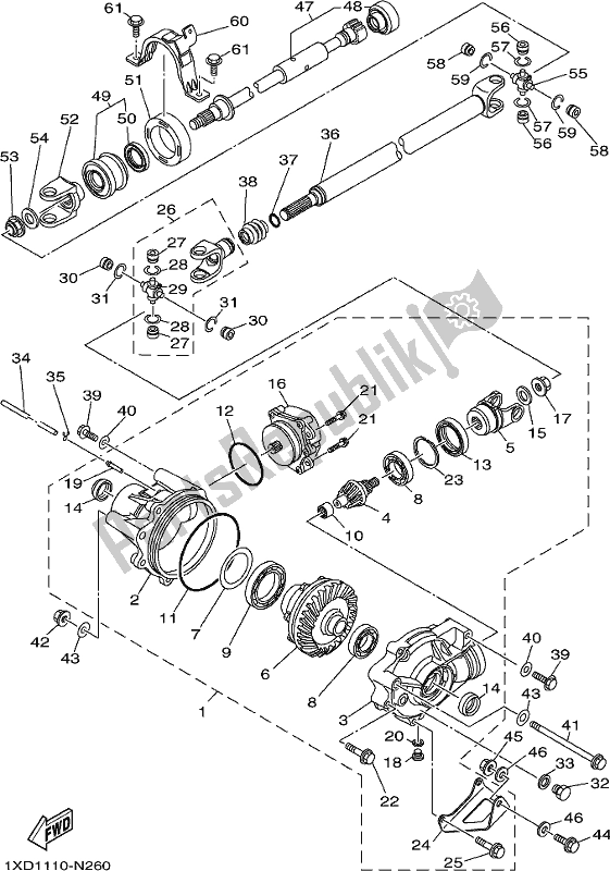 All parts for the Front Differential of the Yamaha YXM 700 PK Blue Viking EPS 3 Seater 2019