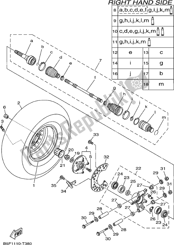 All parts for the Rear Wheel 2 of the Yamaha YXM 700 PK Blue Viking EPS 3 Seater 2019