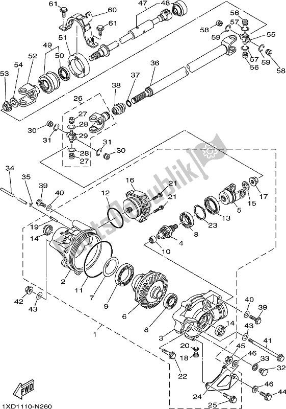 All parts for the Front Differential of the Yamaha YXM 700 PL Blue 2020