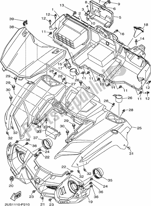 All parts for the Front Fender of the Yamaha YXM 700 PL Blue 2020