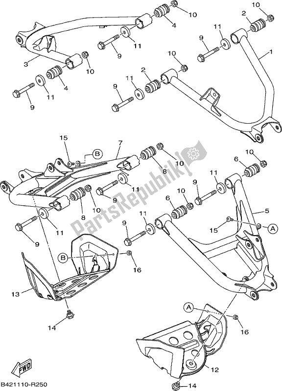 Alle onderdelen voor de Achterste Arm van de Yamaha YXM 700 PL Blue Viking EPS Three Seater 2020