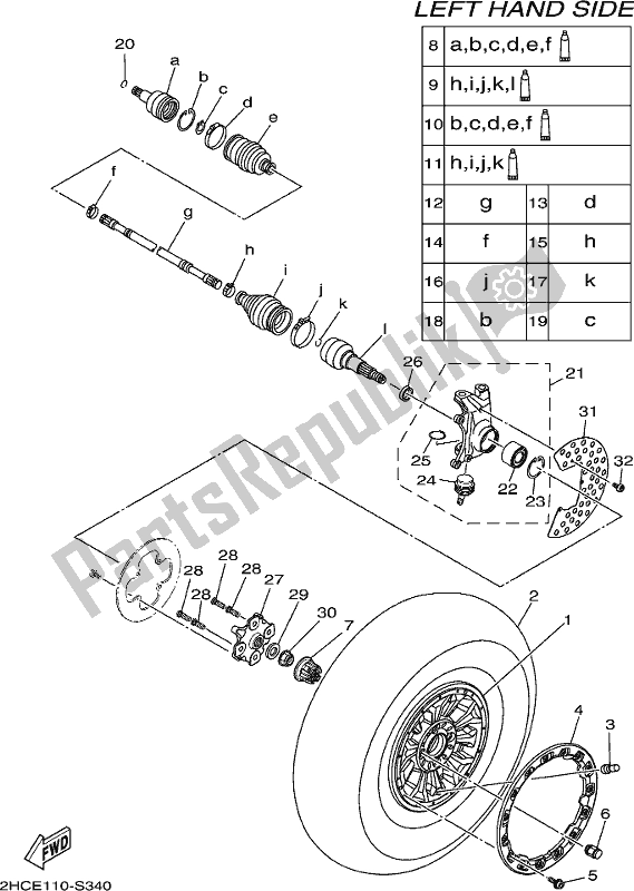 All parts for the Front Wheel of the Yamaha YXZ 1000 ETS 2017