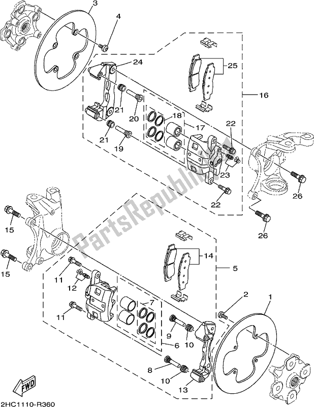 All parts for the Front Brake Caliper of the Yamaha YXZ 1000P 2017