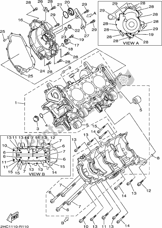 All parts for the Crankcase of the Yamaha YXZ 1000 PSE 2019
