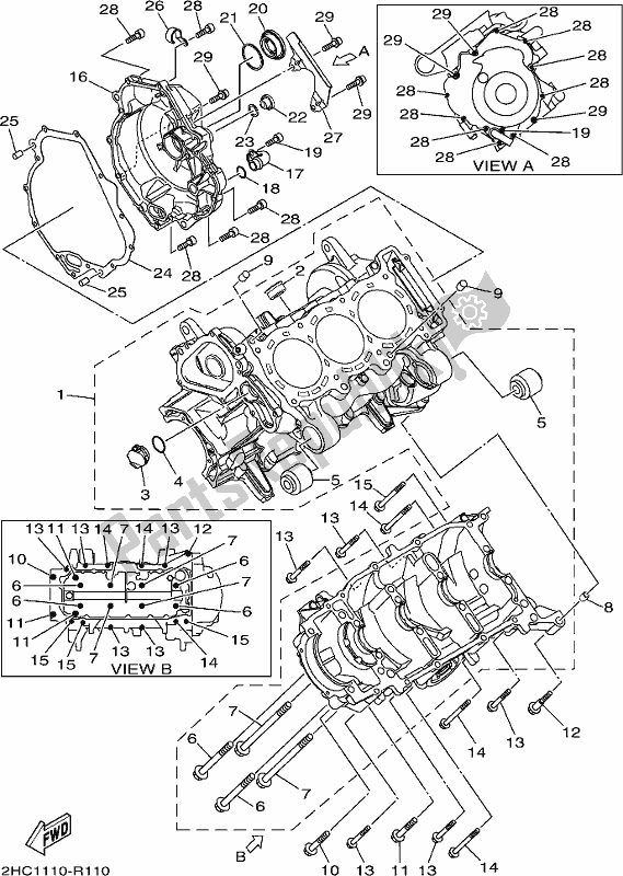 All parts for the Crankcase of the Yamaha YXZ 1000 Pseh 2017