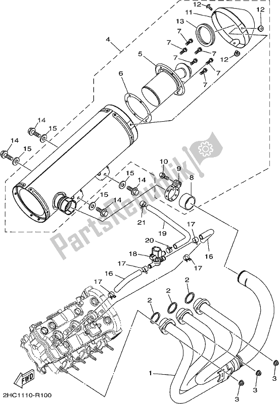 All parts for the Exhaust of the Yamaha YXZ 1000 Pseh 2017