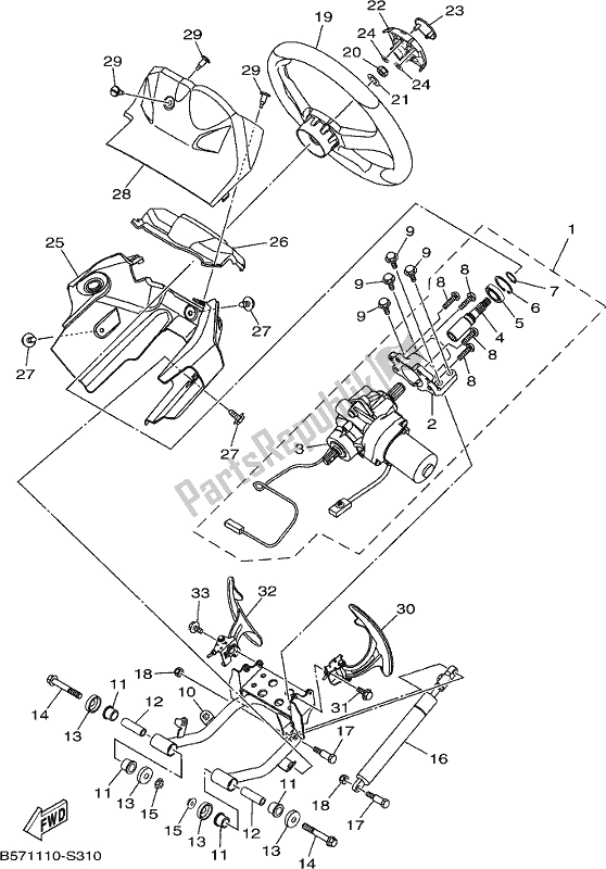 All parts for the Steering 2 of the Yamaha YXZ 1000 Pseh 2017