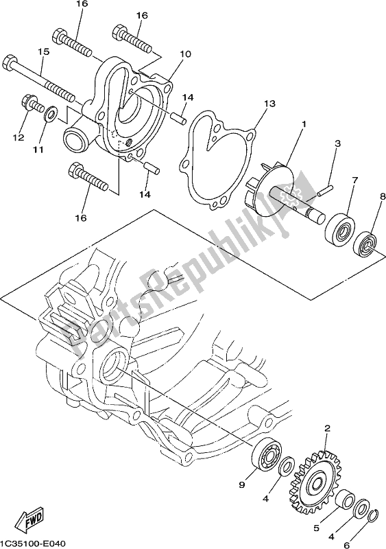 Alle onderdelen voor de Waterpomp van de Yamaha YZ 125 2018