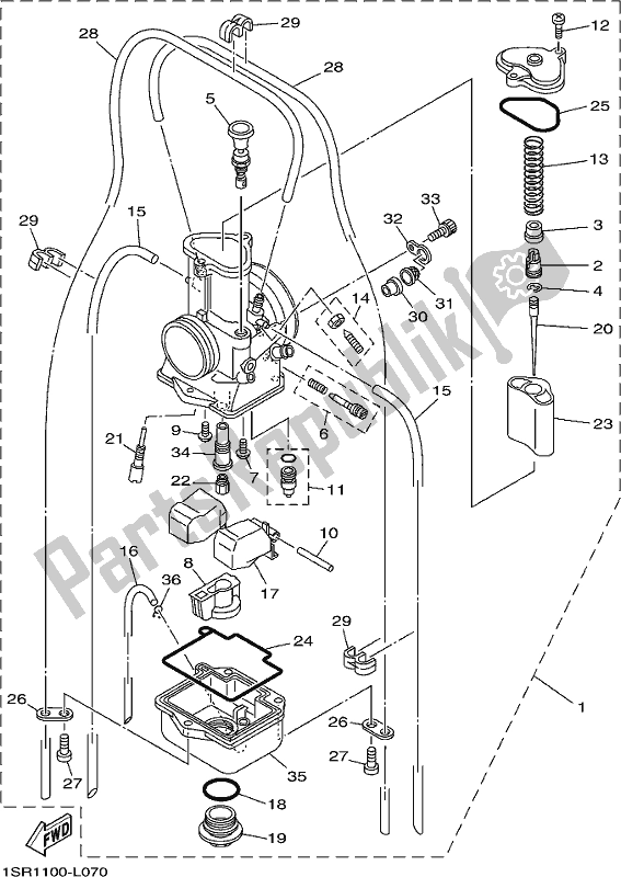 All parts for the Carburetor of the Yamaha YZ 125 2019