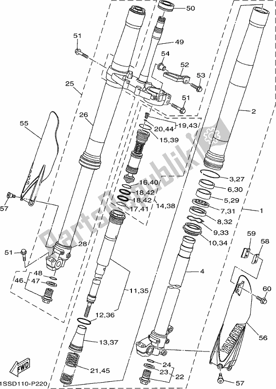 Tutte le parti per il Forcella Anteriore del Yamaha YZ 125 2020