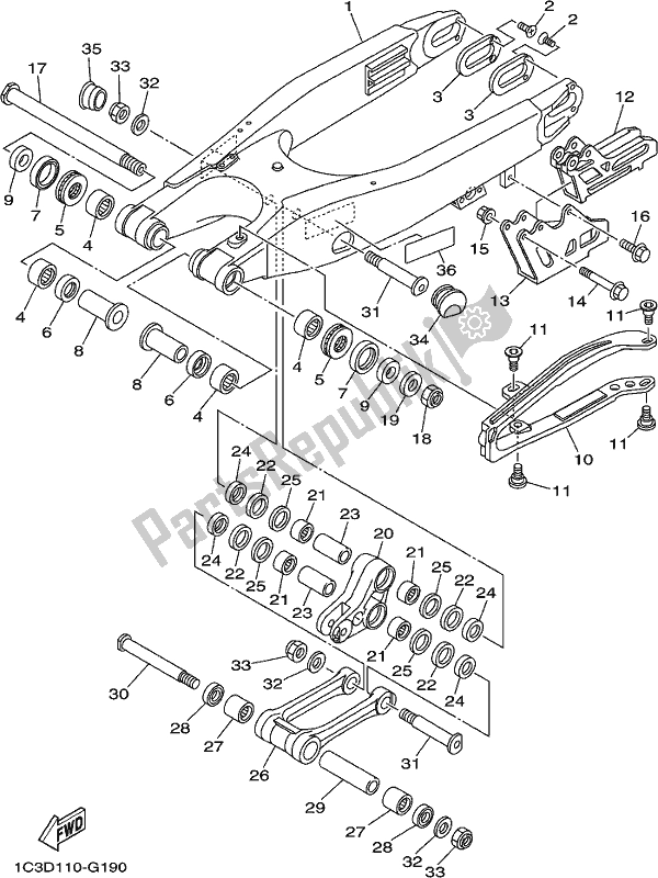Toutes les pièces pour le Bras Arrière du Yamaha YZ 125 2020