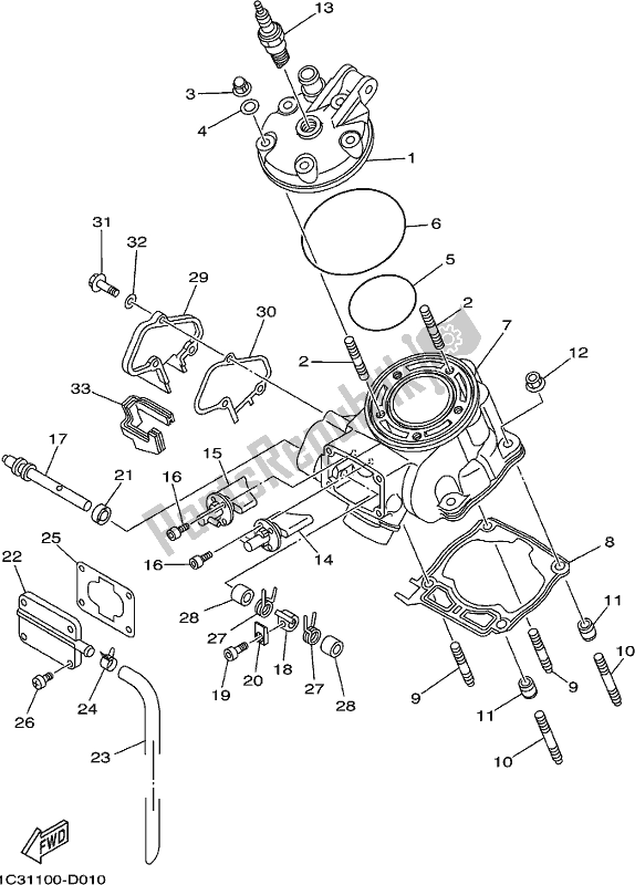 All parts for the Cylinder Head of the Yamaha YZ 125 2021