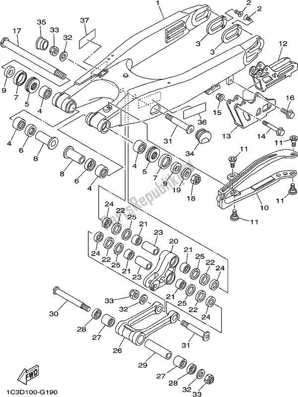 Alle onderdelen voor de Achterste Arm van de Yamaha YZ 125H 2017