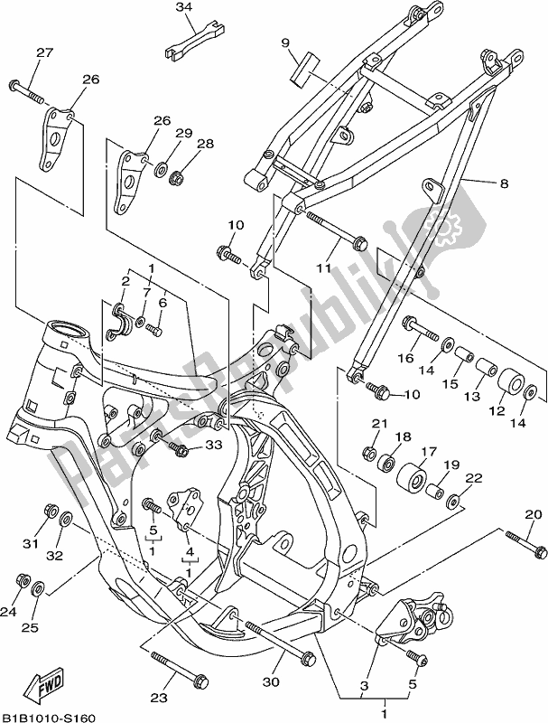 All parts for the Frame of the Yamaha YZ 125X 2020