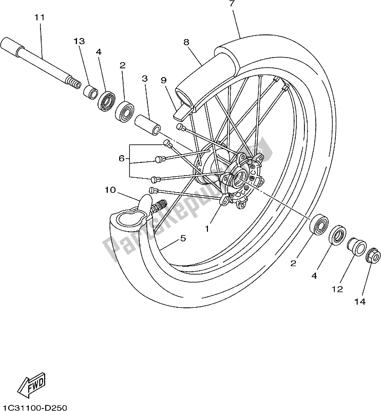 All parts for the Front Wheel of the Yamaha YZ 125X 2020