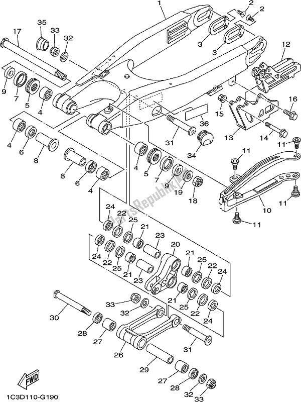 All parts for the Rear Arm of the Yamaha YZ 125X 2020