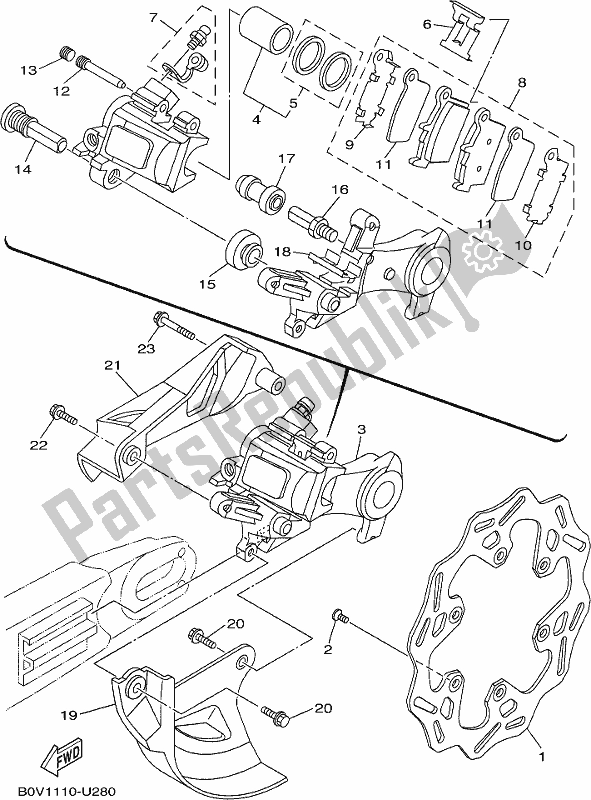 All parts for the Rear Brake Caliper of the Yamaha YZ 125X 2020