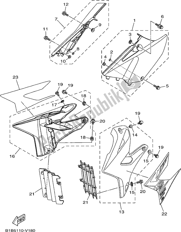 All parts for the Side Cover of the Yamaha YZ 125X 2020