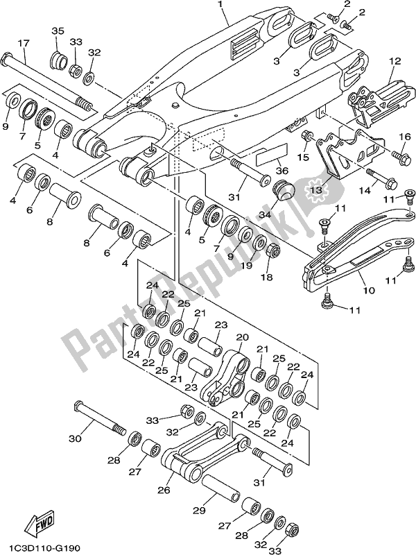 Todas las partes para Brazo Trasero de Yamaha YZ 125X 2021