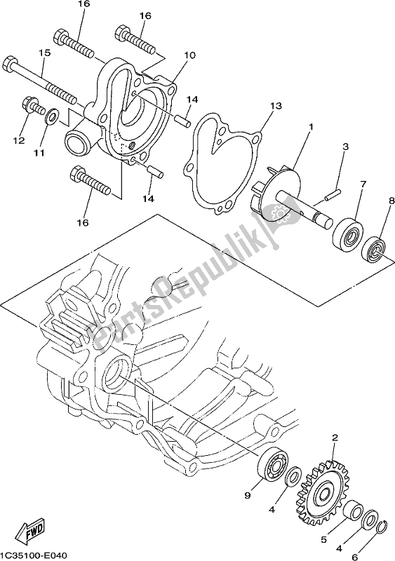 All parts for the Water Pump of the Yamaha YZ 125X 2021