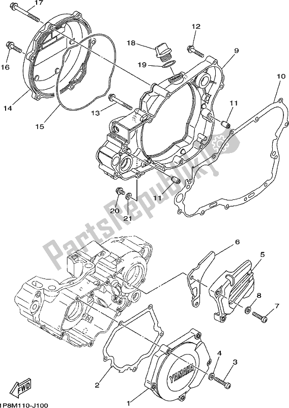 All parts for the Crankcase Cover 1 of the Yamaha YZ 250 2018