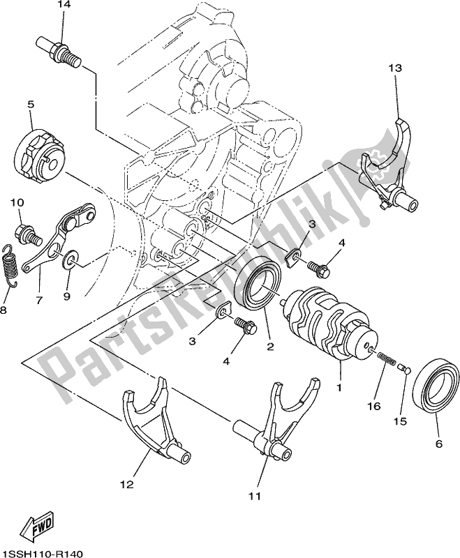All parts for the Shift Cam & Fork of the Yamaha YZ 250 2018